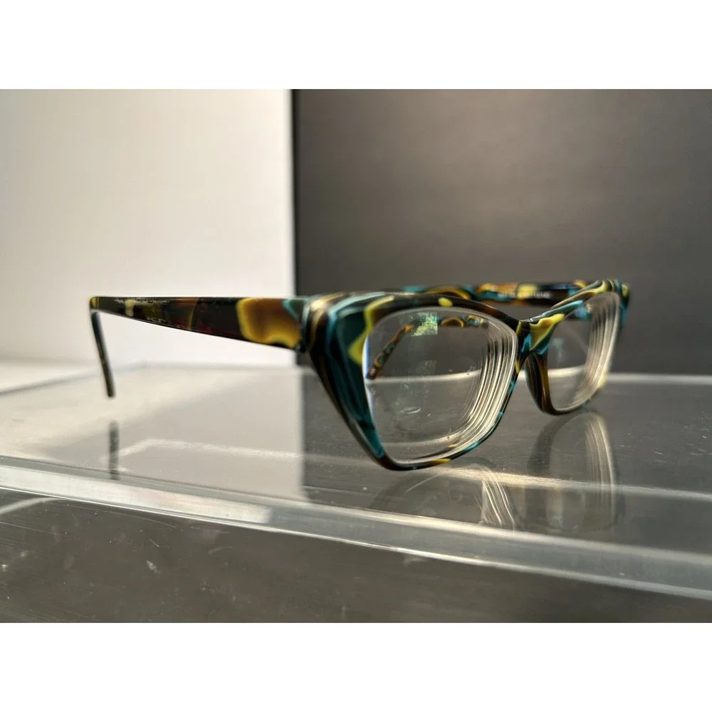 Andy Wolf 5011 Col. M Vintage Cat Eye Eyeglass Frames 53-13 Teal Amber Swirl
